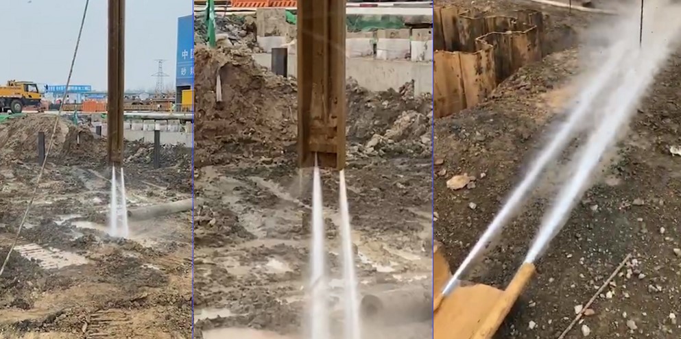 High-pressure water jet-assist pilot hole piling